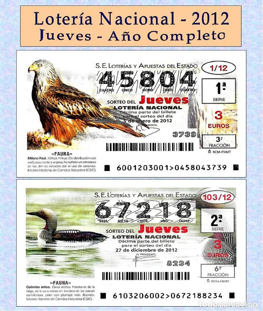 Cupones ONCE: 2012 - Loter&iacute;a Nacional / Todos los sorteos de los Jueves A&ntilde;o completo / Buena calidad