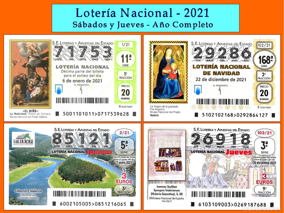 Cupones ONCE: 2021 - Loter&iacute;a Nacional / Todos los sorteos de los S&aacute;bados y Jueves A&ntilde;os completos / Buena calidad