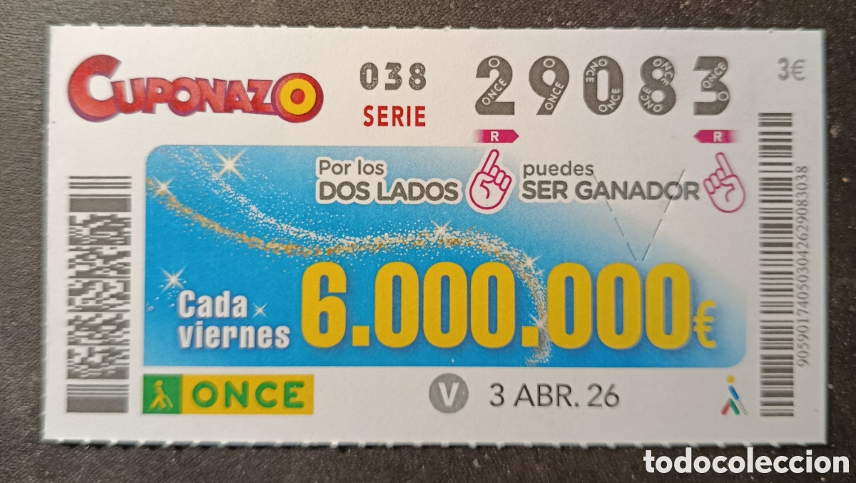 Cupones ONCE: N&deg; 29083 (3/ABRIL/2026)