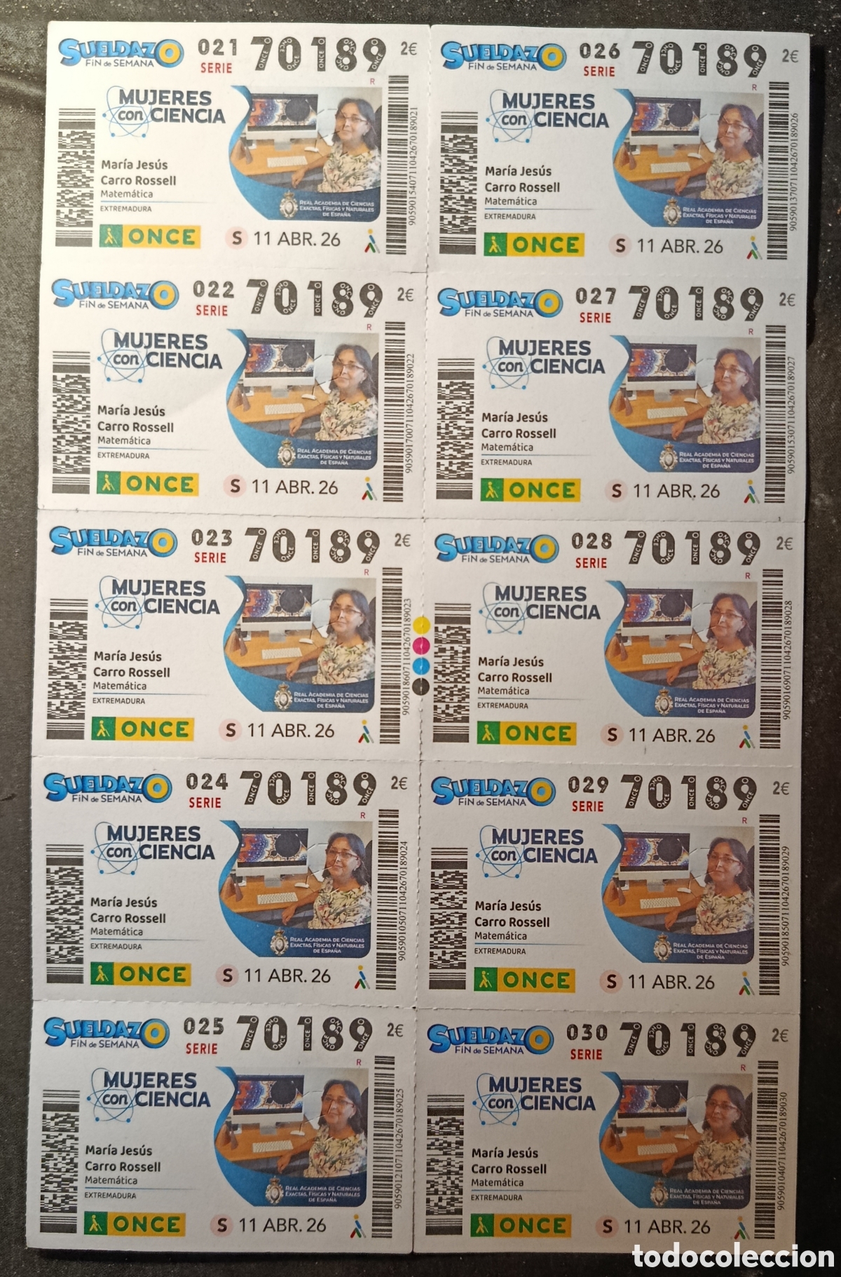 Cupones ONCE: N&deg; 70189 (11/ABRIL/2026)-EXTREMADURA (HOJA COMPLETA)