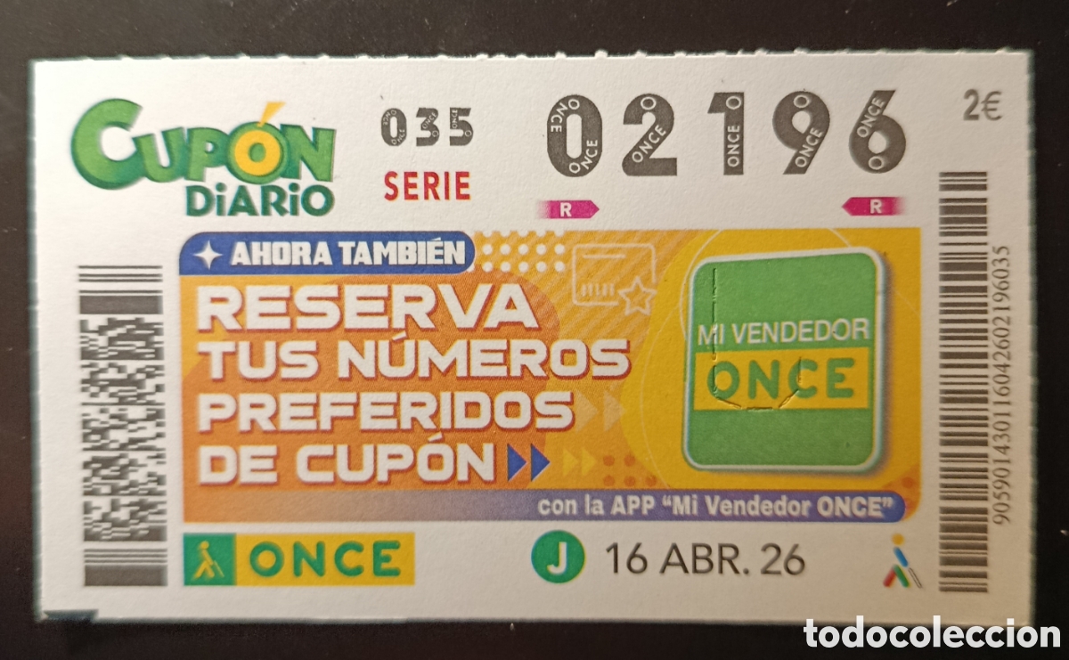 Cupones ONCE: N&deg; 02196 (16/ABRIL/2026) - Foto 1