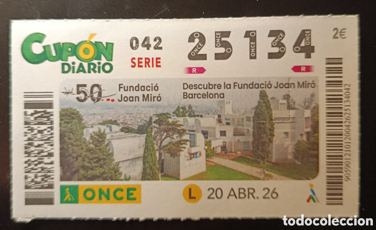 Cupones ONCE: N&deg; 25134 (20/ABRIL/2026)-BARCELONA