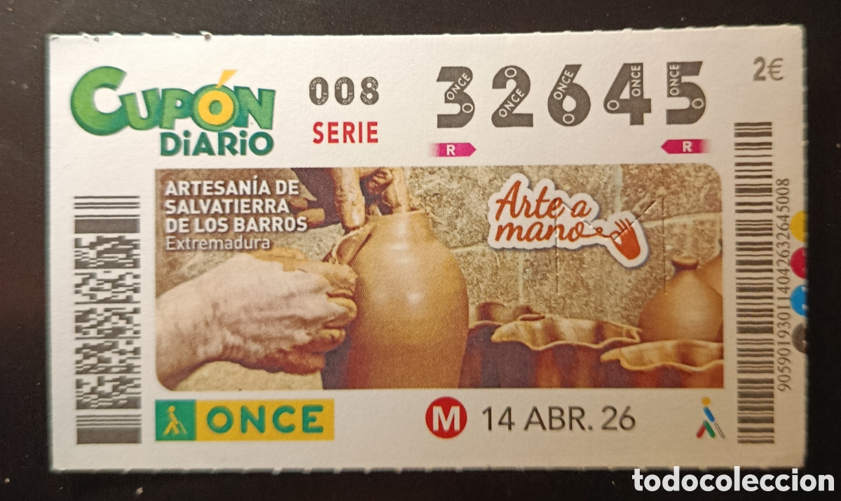 Cupones ONCE: N&deg; 32645 (14/ABRIL/2026)-EXTREMADURA