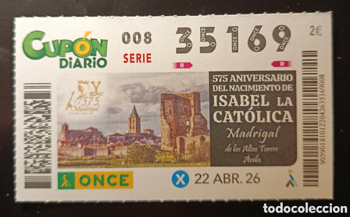 Cupones ONCE: N&deg; 35169 (22/ABRIL/2026)-&Aacute;VILA