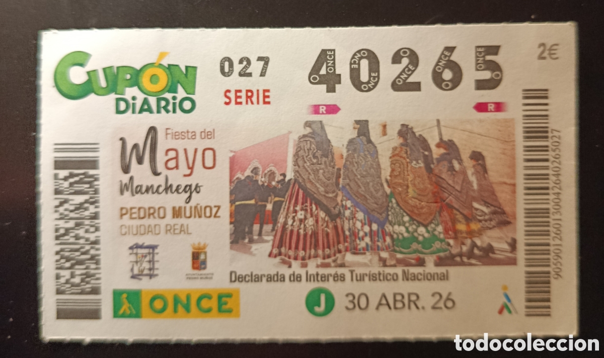 Cupones ONCE: N&deg; 40265 (30/ABRIL/2026)-CIUDAD REAL