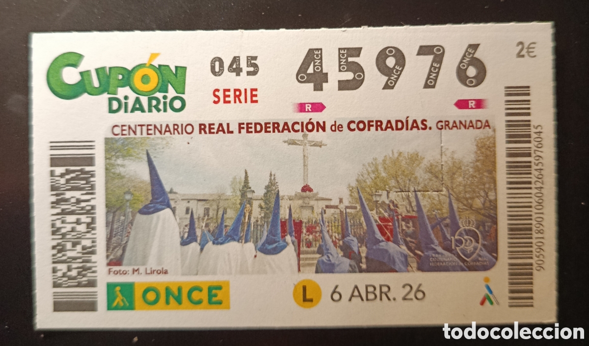 Cupones ONCE: N&deg; 45976 (6/ABRIL/2016)-GRANADA - Foto 1