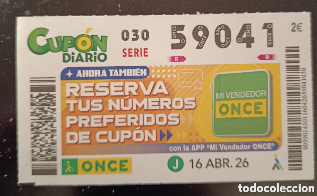 Cupones ONCE: N&deg; 59041 (16/ABRIL/2026)