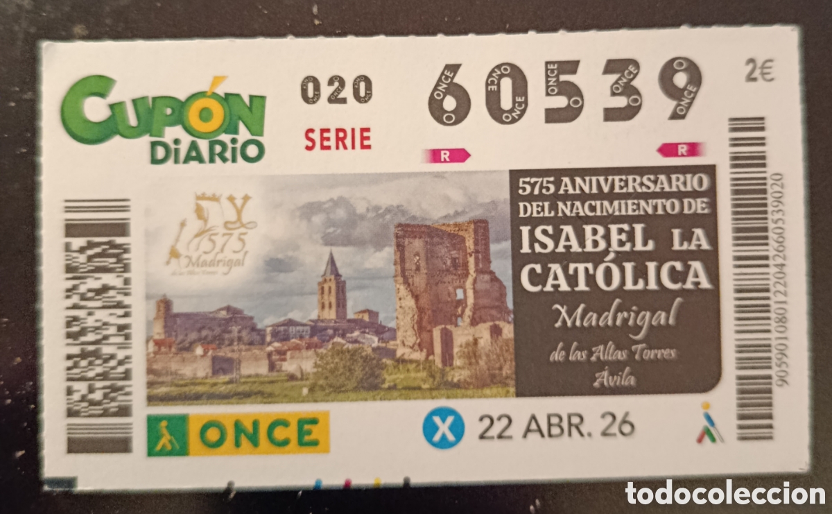 Cupones ONCE: N&deg; 60539 (22/ABRIL/2026)-&Aacute;VILA