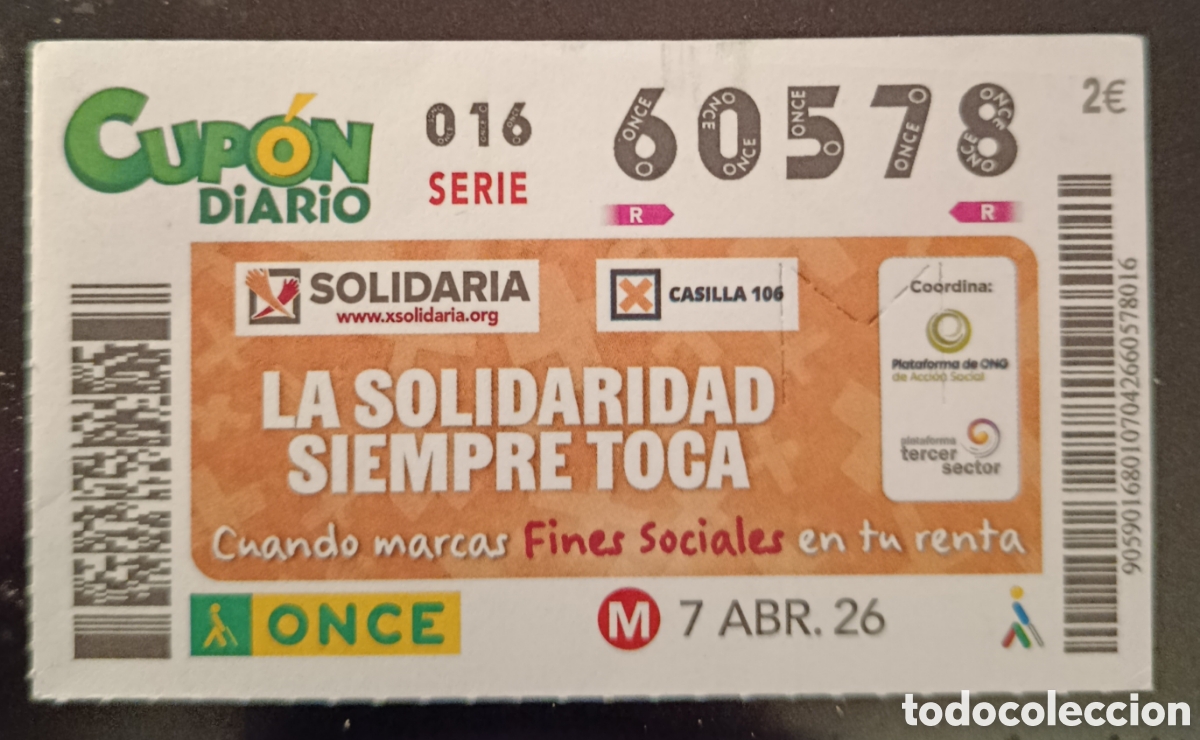 Cupones ONCE: N&deg; 60578 (7/ABRIL/2026)