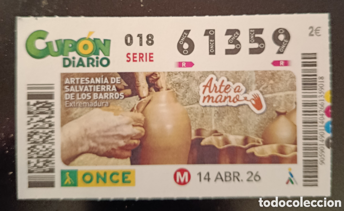 Cupones ONCE: N&deg; 61359 (14/ABRIL/2026)-EXTREMADURA