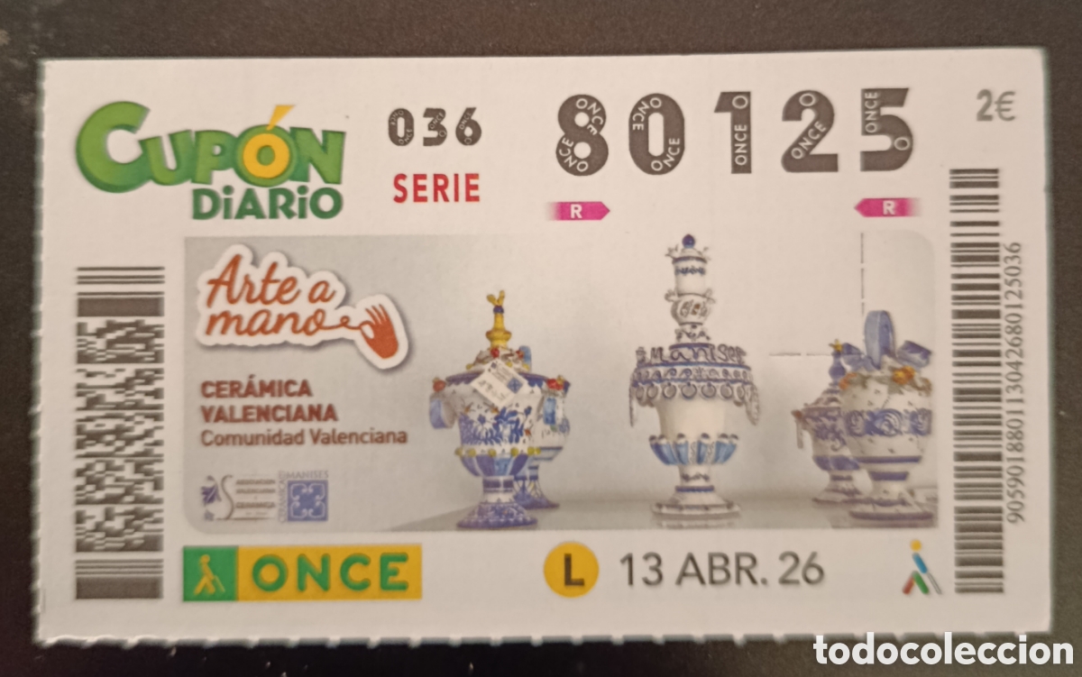 Cupones ONCE: N&deg; 80125 (13/ABRIL/2026)-VALENCIA