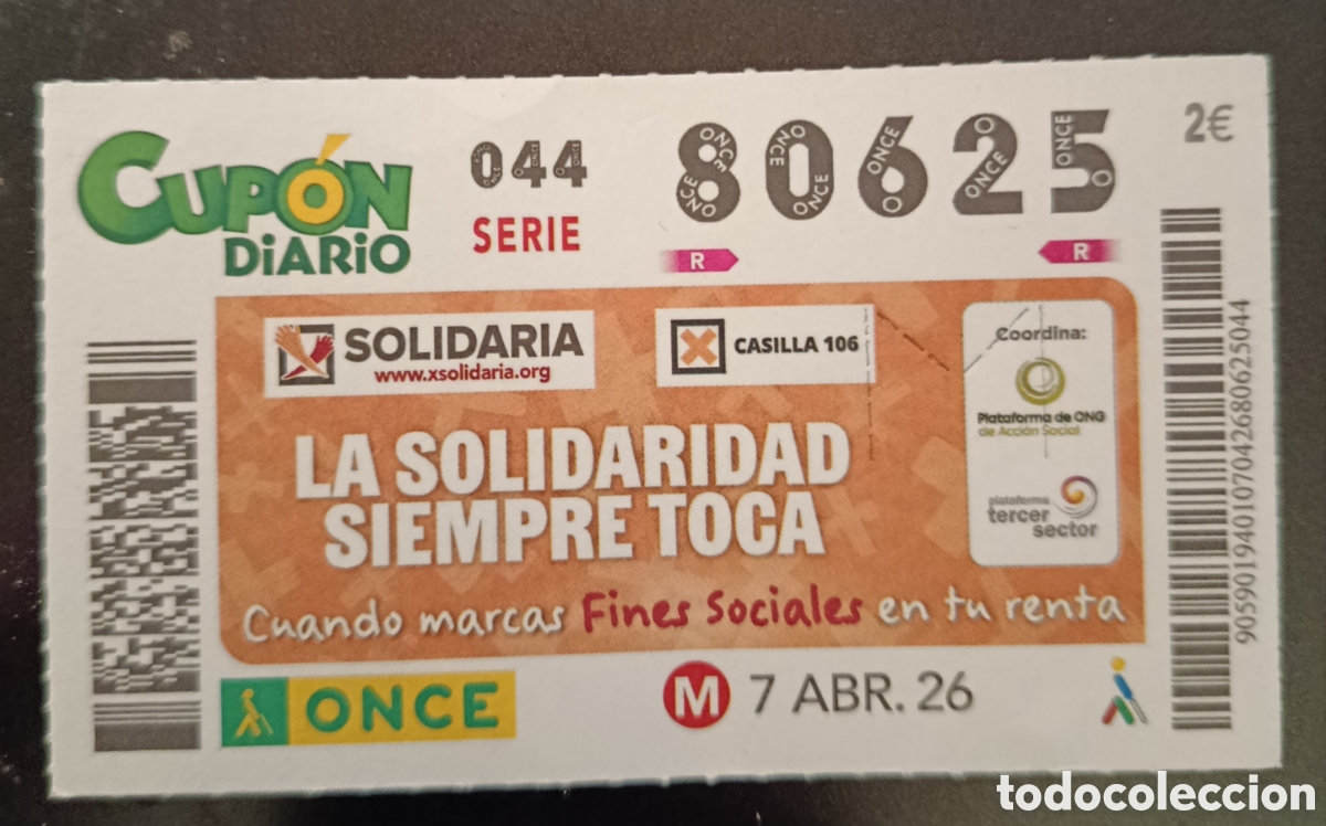 Cupones ONCE: N&deg; 80625 (7/ABRIL/2026)