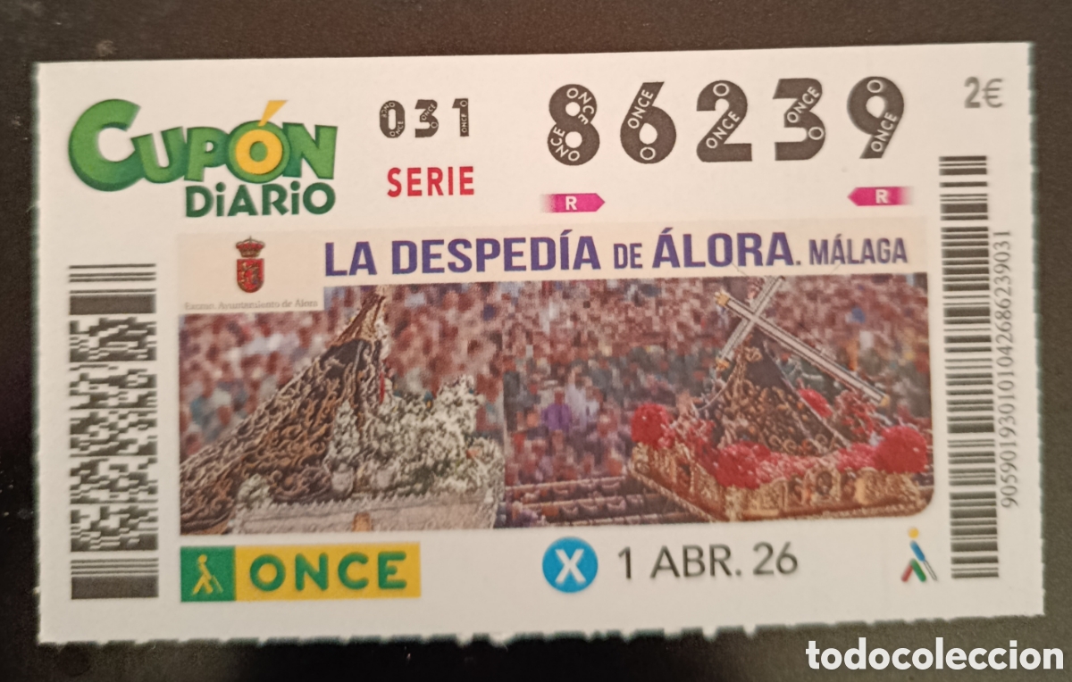 Cupones ONCE: N&deg; 86239 (1/ABRIL/2026)-M&Aacute;LAGA
