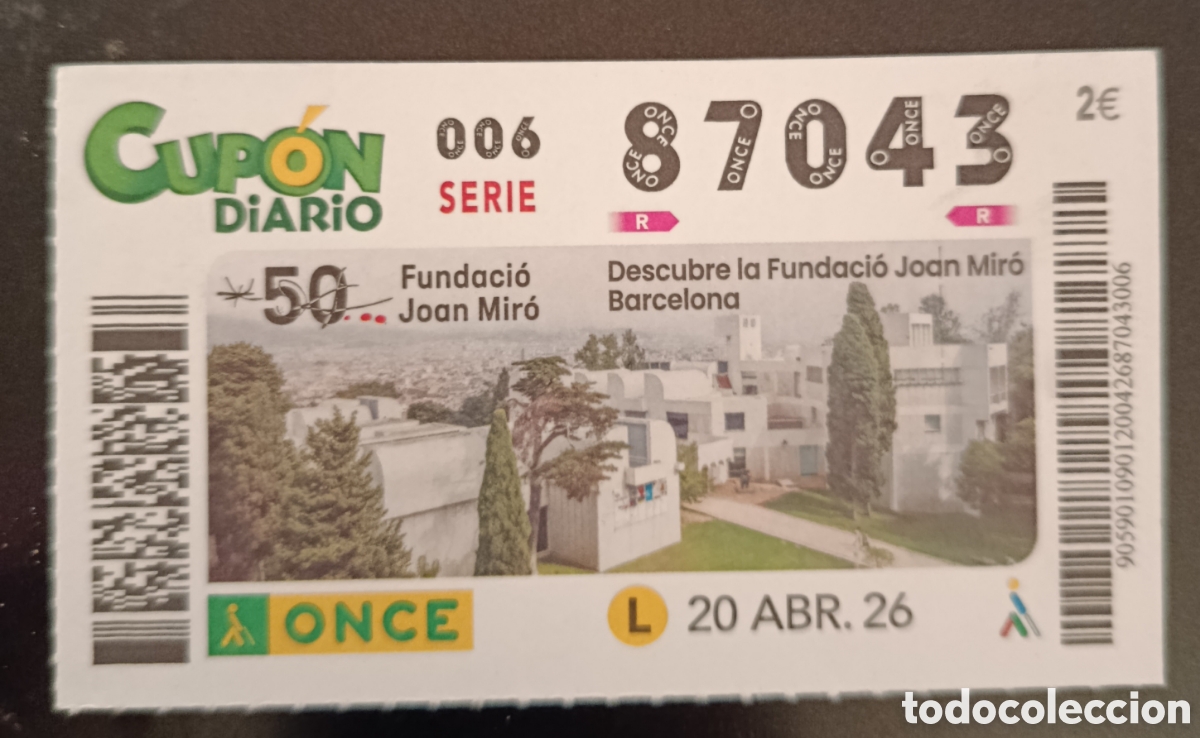 Cupones ONCE: N&deg; 87043 (20/ABRIL/2026)-BARCELONA