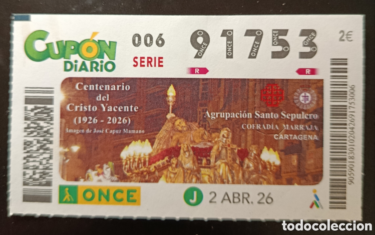 Cupones ONCE: N&deg; 91753 (2/ABRIL/2026)-MURCIA