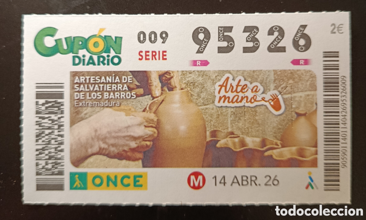 Cupones ONCE: N&deg; 95326 (14/ABRIL/2026)-EXTREMADURA