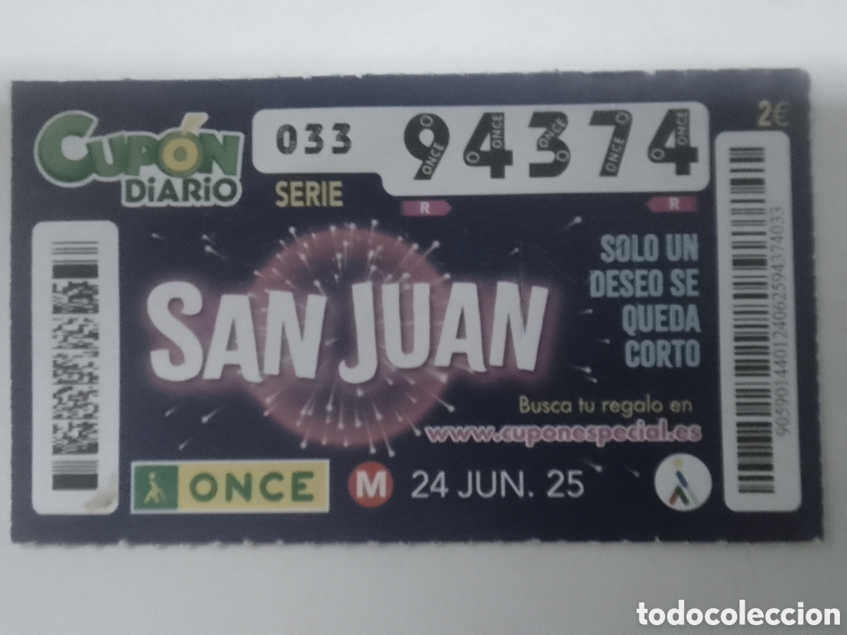 Cupones ONCE: Cup&oacute;n ONCE 24 JUN. 25 SAN JUAN.