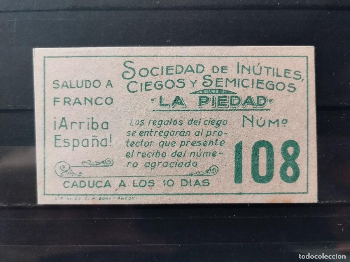 ONCE Coupons: JT - 1925. ALCOY. CUPON SOCIEDAD DE INUTILES, CIEGOS Y SEMICIEGOS. ORIGENES DE LA ONCE. PLANCHA