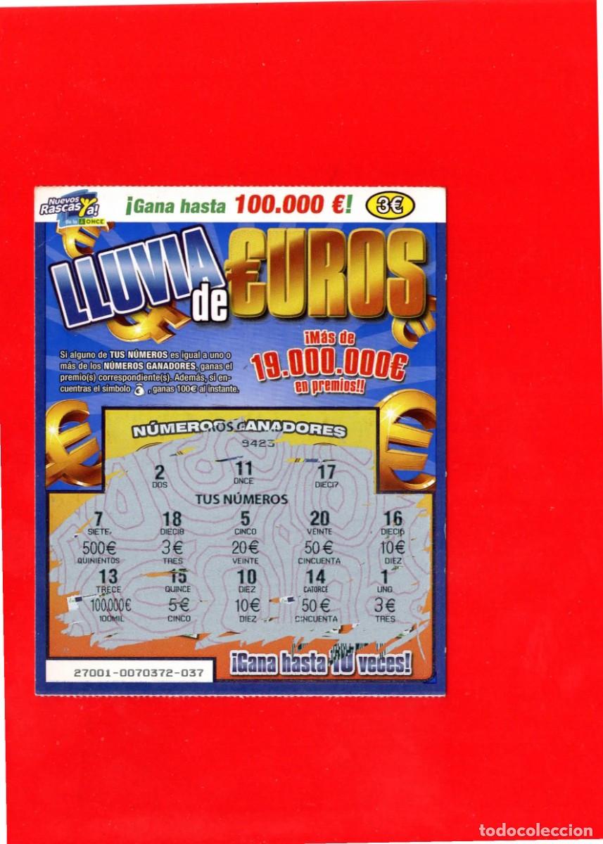 Cupones ONCE: RASCA DE LA ONCE - Lluvia de Euros - 2012
