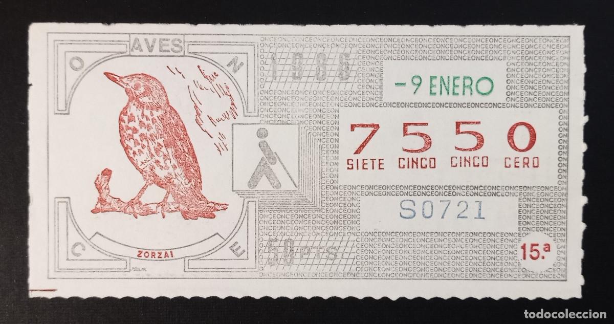Cupones ONCE: CUP&Oacute;N ONCE - 9-ENERO-1986 - AVES, ZORZAL