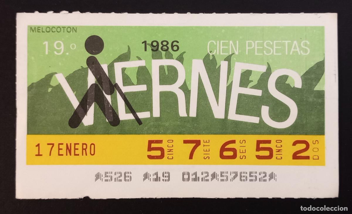 Cupones ONCE: CUP&Oacute;N ONCE - 17-ENERO-1986 - MELOCOT&Oacute;N - Foto 1