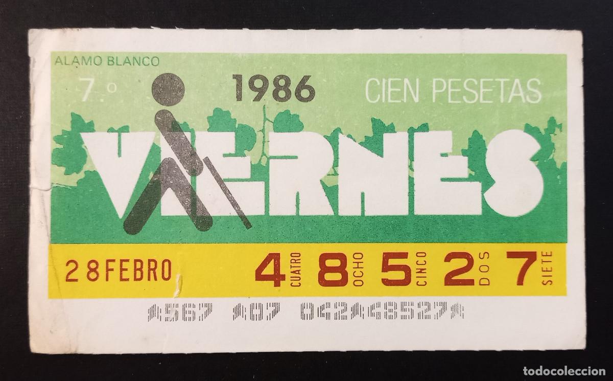 Cupones ONCE: CUP&Oacute;N ONCE - 28-FEBRERO-1986 - ALAMO BLANCO