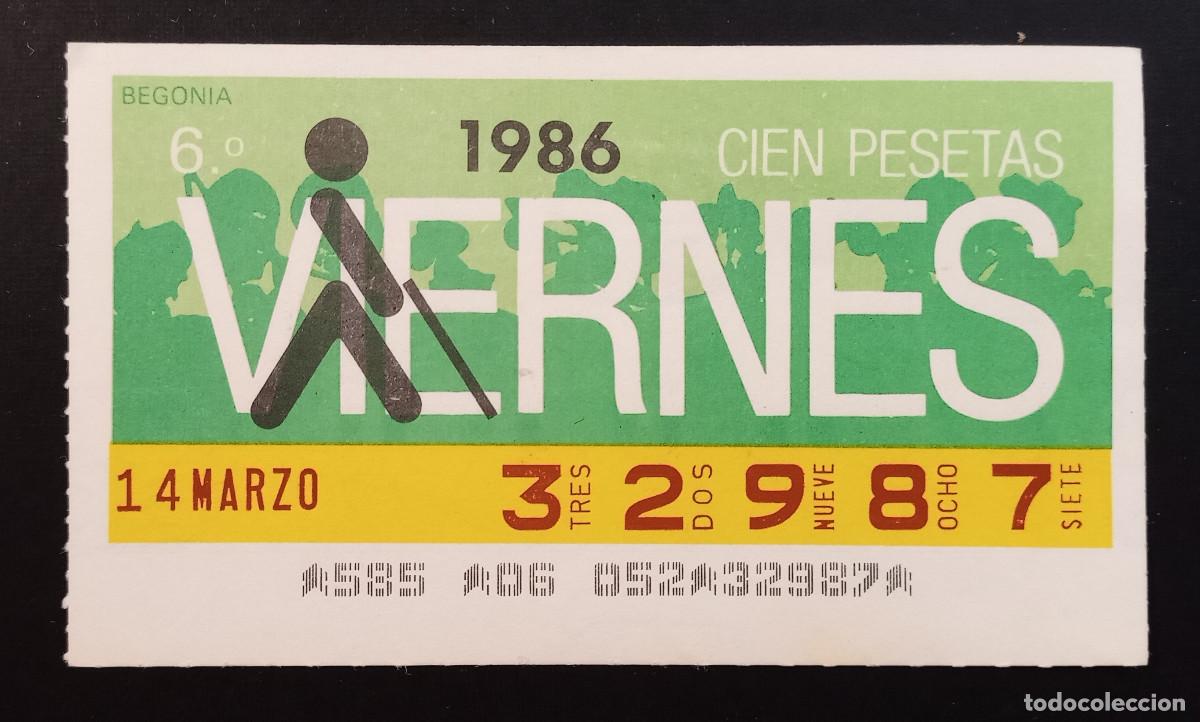 Cupones ONCE: CUP&Oacute;N ONCE - 14-MARZO-1986 - BEGONIA