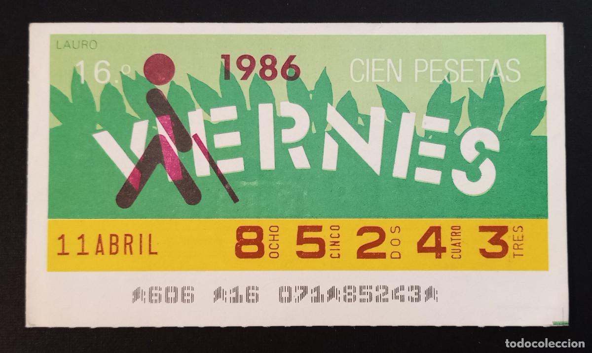 Cupones ONCE: CUP&Oacute;N ONCE - 11-ABRIL-1986 - LAURO