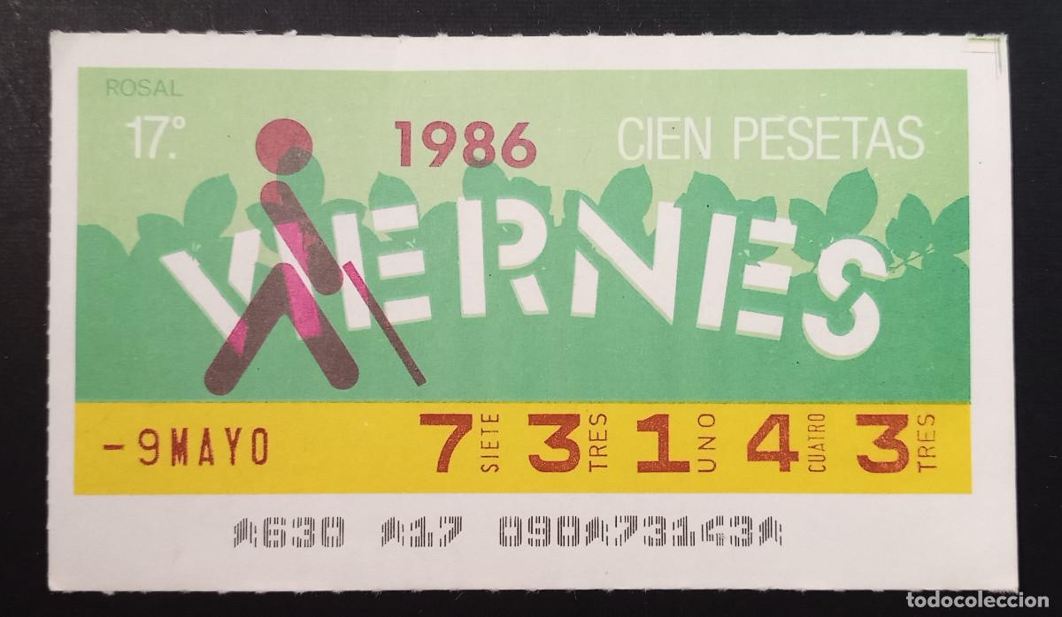 Cupones ONCE: CUP&Oacute;N ONCE - 9-MAYO-1986 - ROSAL - Foto 1