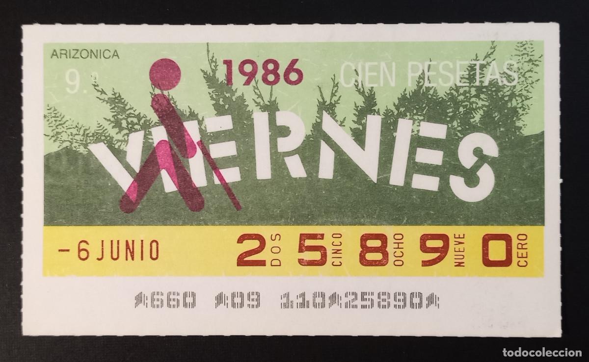 Cupones ONCE: CUP&Oacute;N ONCE - 6-JUNIO-1986 - ARIZONICA