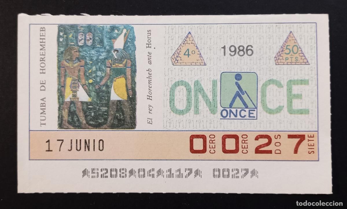 Cupones ONCE: CUP&Oacute;N ONCE - 17-JUNIO-1986 - TUMBA DE HOREMHEB - Foto 1