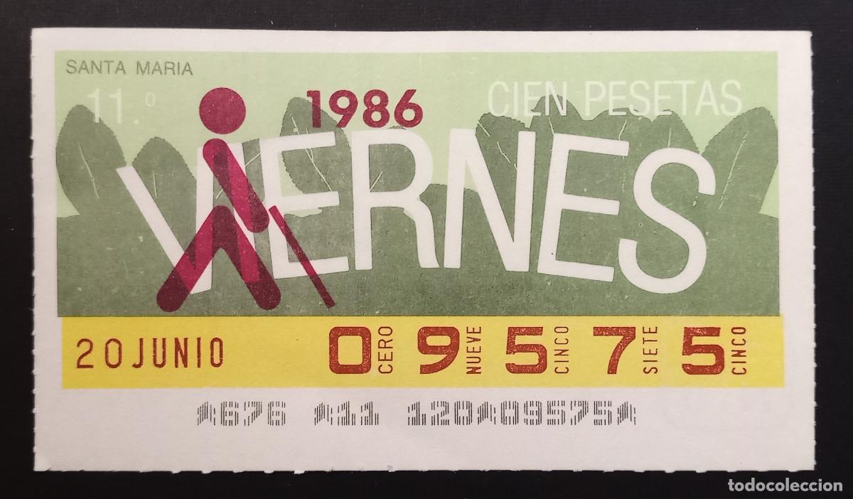 Cupones ONCE: CUP&Oacute;N ONCE - 20-JUNIO-1986 - SANTA MARIA - Foto 1