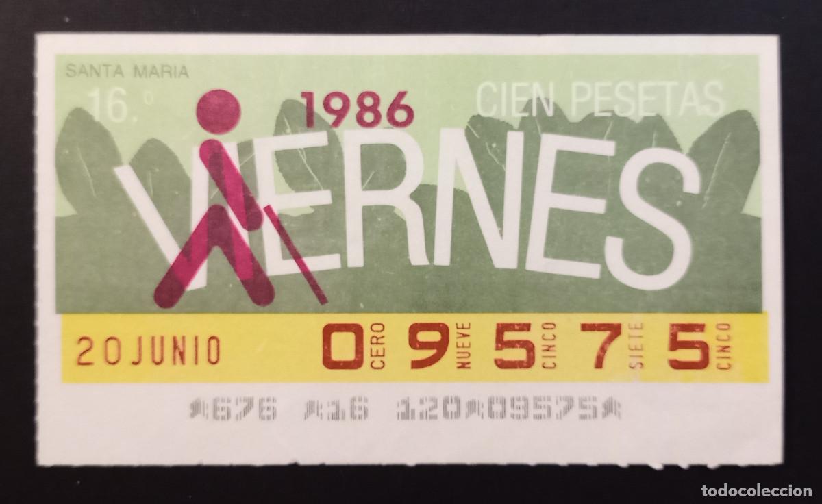 Cupones ONCE: CUP&Oacute;N ONCE - 20-JUNIO-1986 - SANTA MARIA - Foto 1