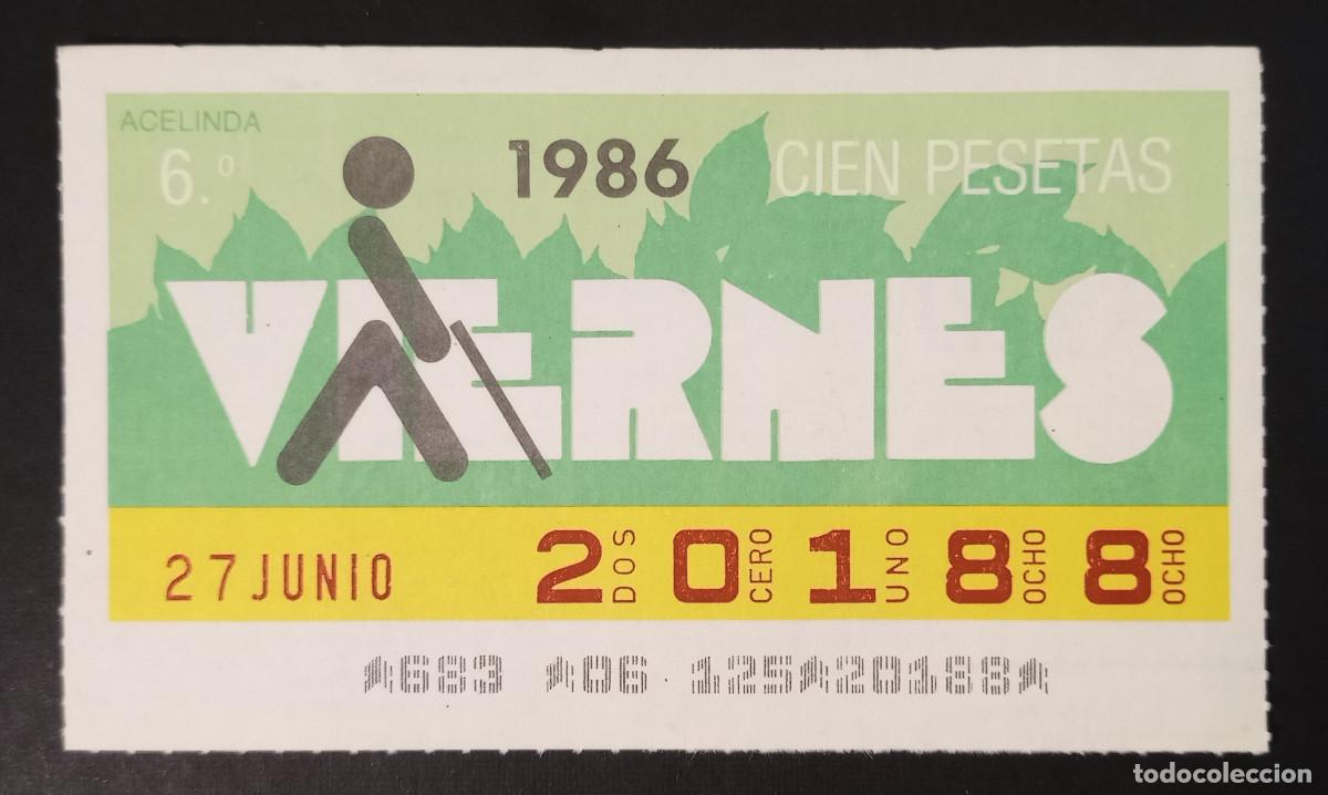 Cupones ONCE: CUP&Oacute;N ONCE - 27-JUNIO-1986 - ACELINDA - Foto 1