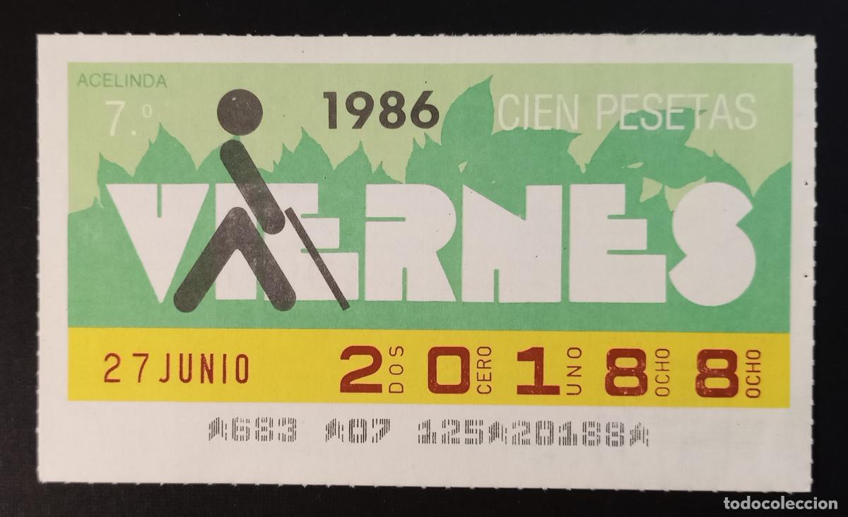Cupones ONCE: CUP&Oacute;N ONCE - 27-JUNIO-1986 - ACELINDA - Foto 1
