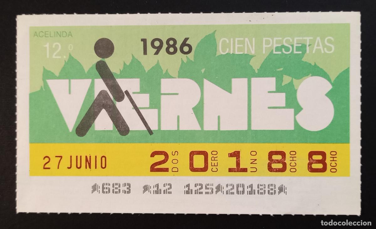 Cupones ONCE: CUP&Oacute;N ONCE - 27-JUNIO-1986 - ACELINDA - Foto 1