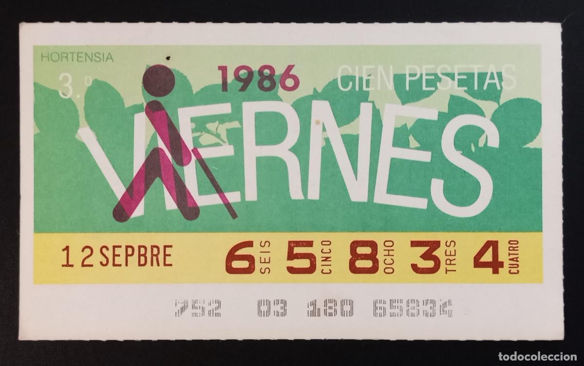 Cupones ONCE: CUP&Oacute;N ONCE - 12-SEPTIEMBRE-1986 - HORTENSIA