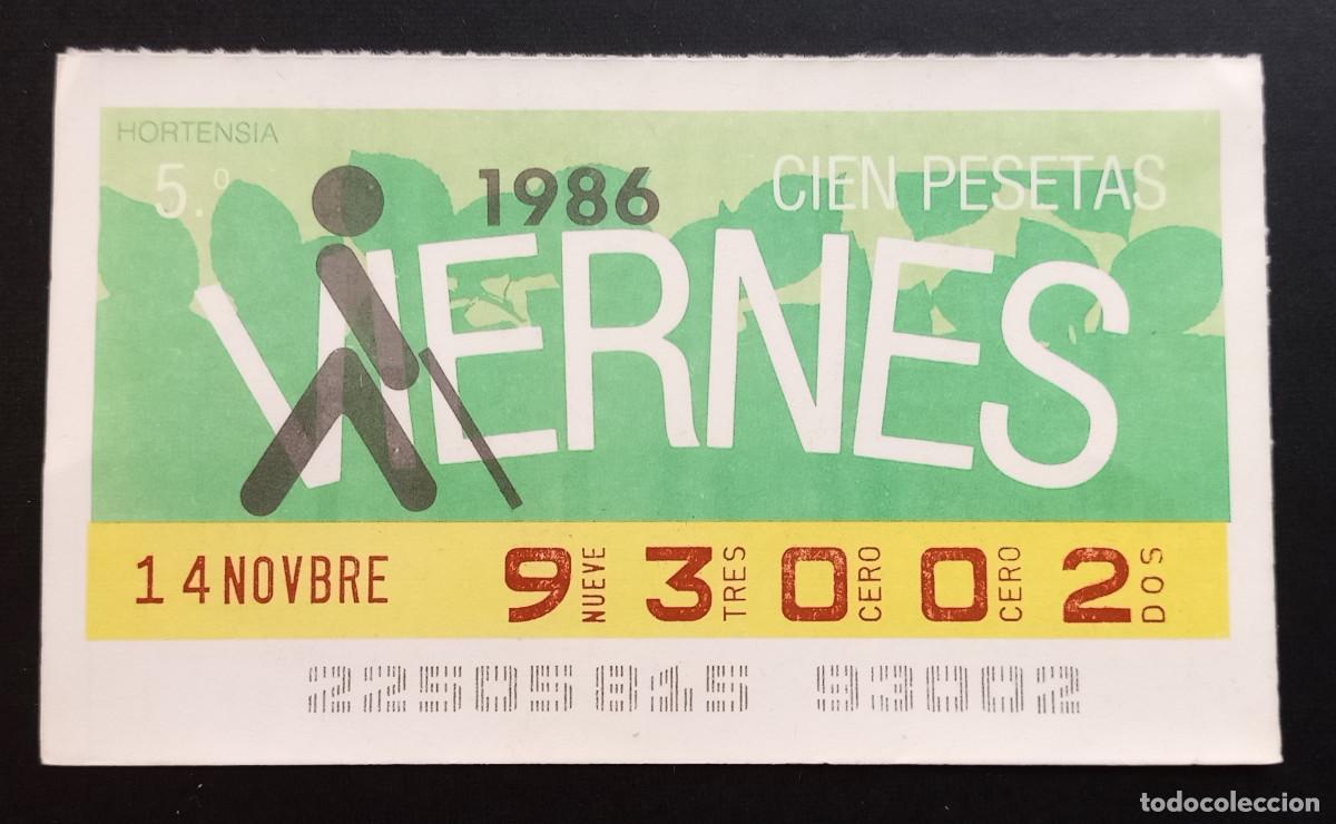 Cupones ONCE: CUP&Oacute;N ONCE - 14-NOVIEMBRE-1986 - HORTENSIA