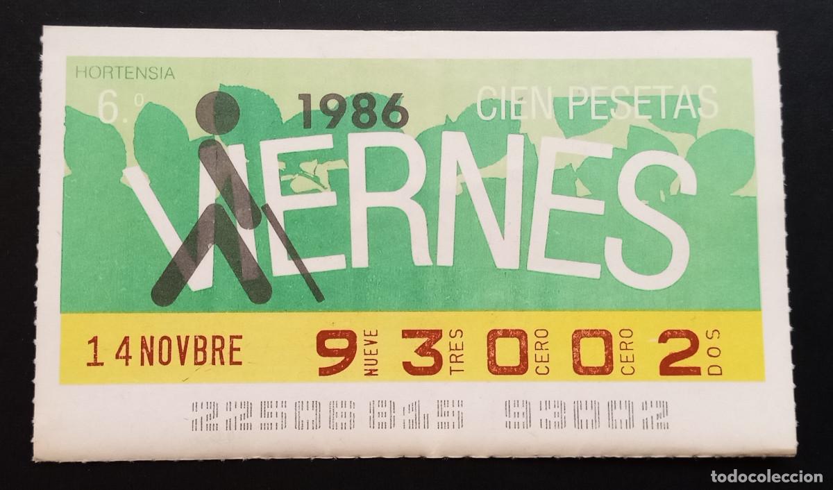 Cupones ONCE: CUP&Oacute;N ONCE - 14-NOVIEMBRE-1986 - HORTENSIA