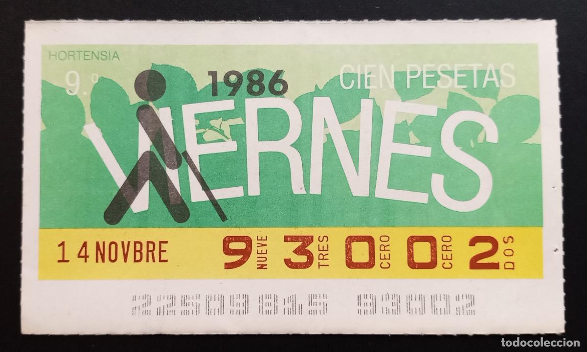 Cupones ONCE: CUP&Oacute;N ONCE - 14-NOVIEMBRE-1986 - HORTENSIA