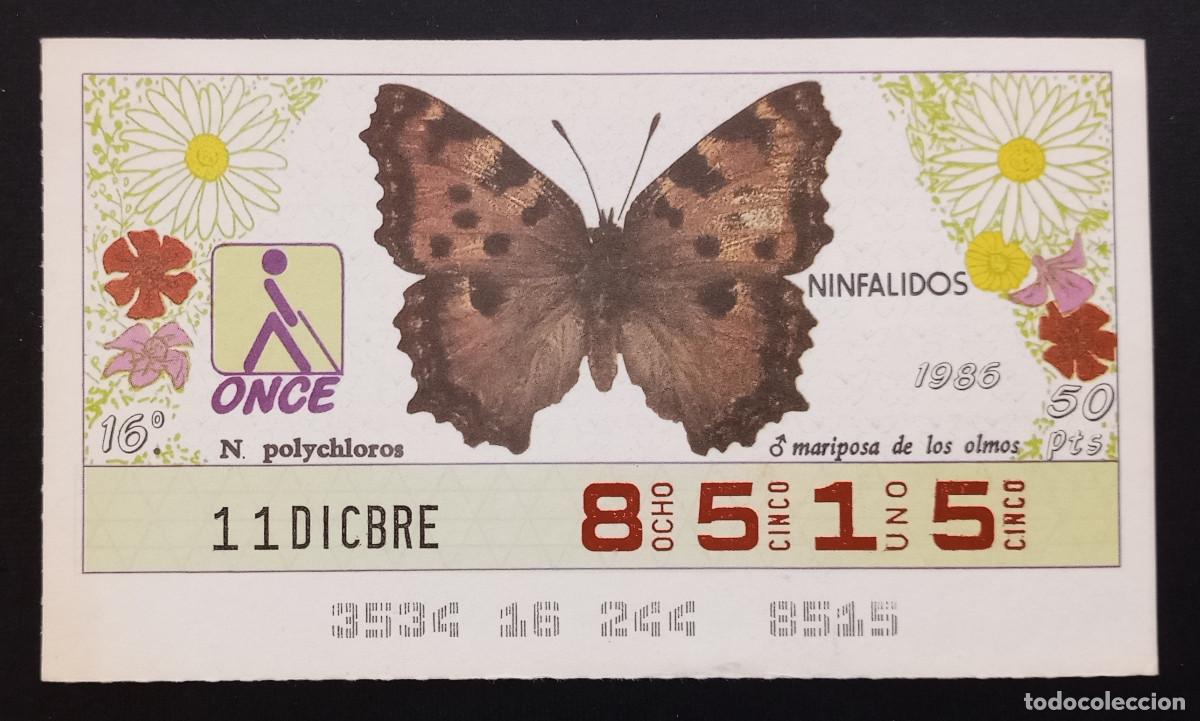 Cupones ONCE: CUP&Oacute;N ONCE - 11-DICIEMBRE-1986 - NINFALIDOS, MARIPOSA DE LOS OLMOS