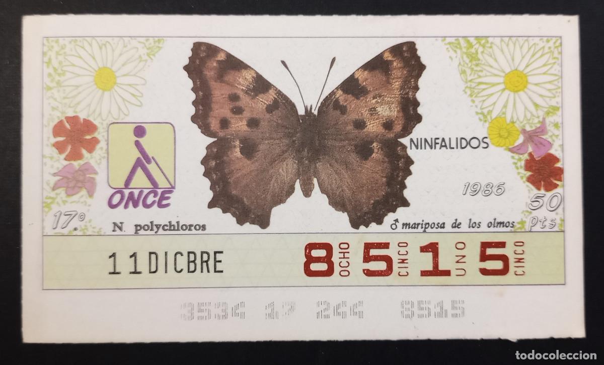 Cupones ONCE: CUP&Oacute;N ONCE - 11-DICIEMBRE-1986 - NINFALIDOS, MARIPOSA DE LOS OLMOS