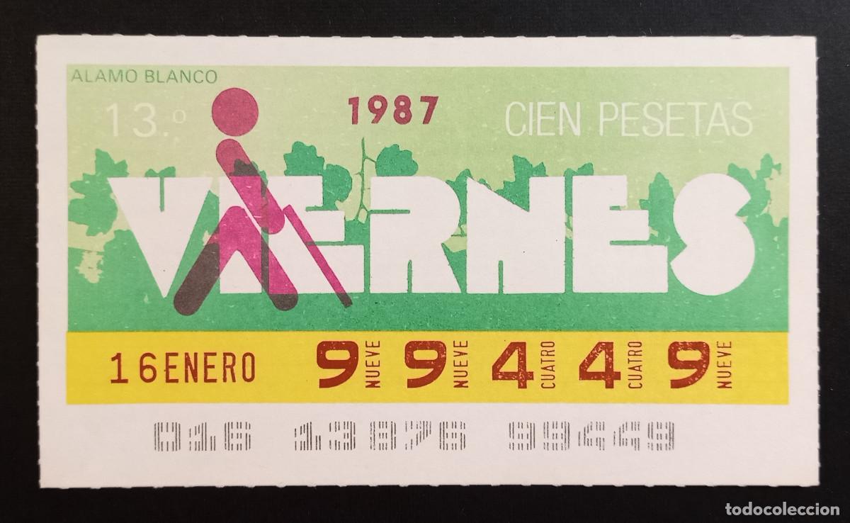 Cupones ONCE: CUP&Oacute;N ONCE - 16-ENERO-1987 - ALAMO BLANCO - Foto 1