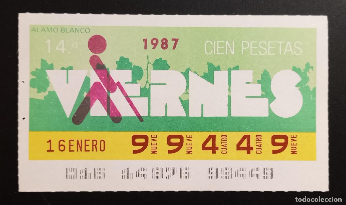 Cupones ONCE: CUP&Oacute;N ONCE - 16-ENERO-1987 - ALAMO BLANCO - Foto 1