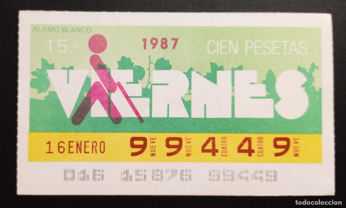 Cupones ONCE: CUP&Oacute;N ONCE - 16-ENERO-1987 - ALAMO BLANCO - Foto 1