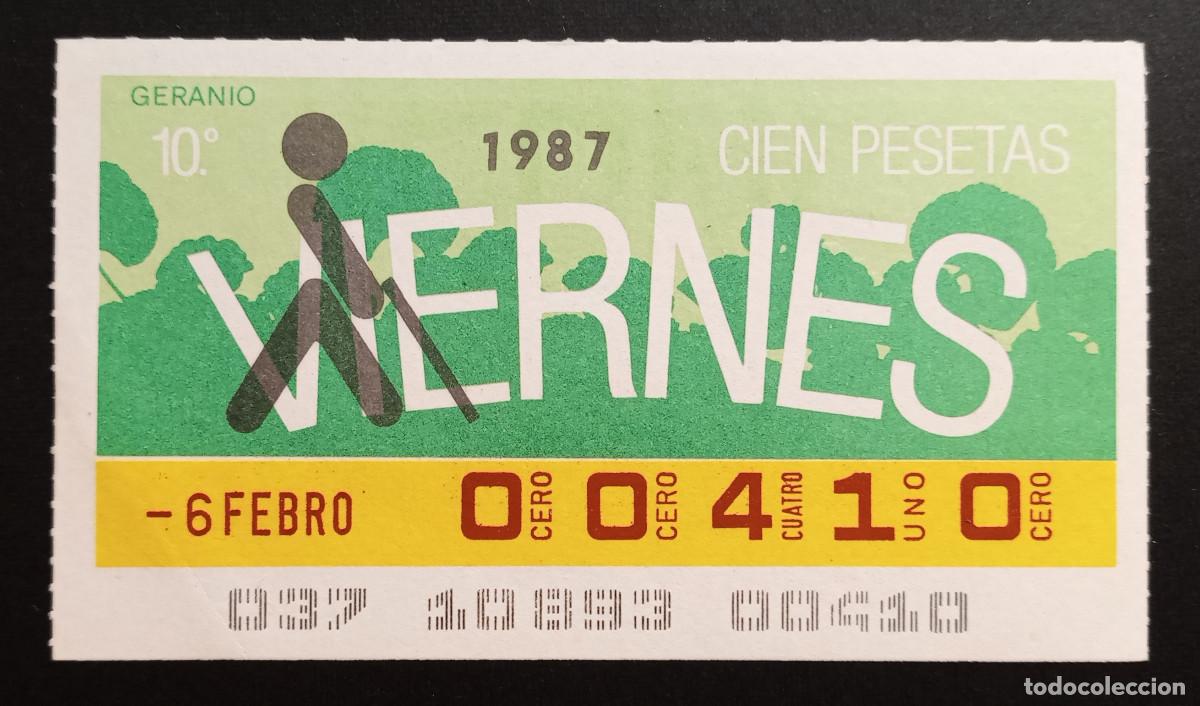 Cupones ONCE: CUP&Oacute;N ONCE - 6-FEBRERO-1987 - GERANIO