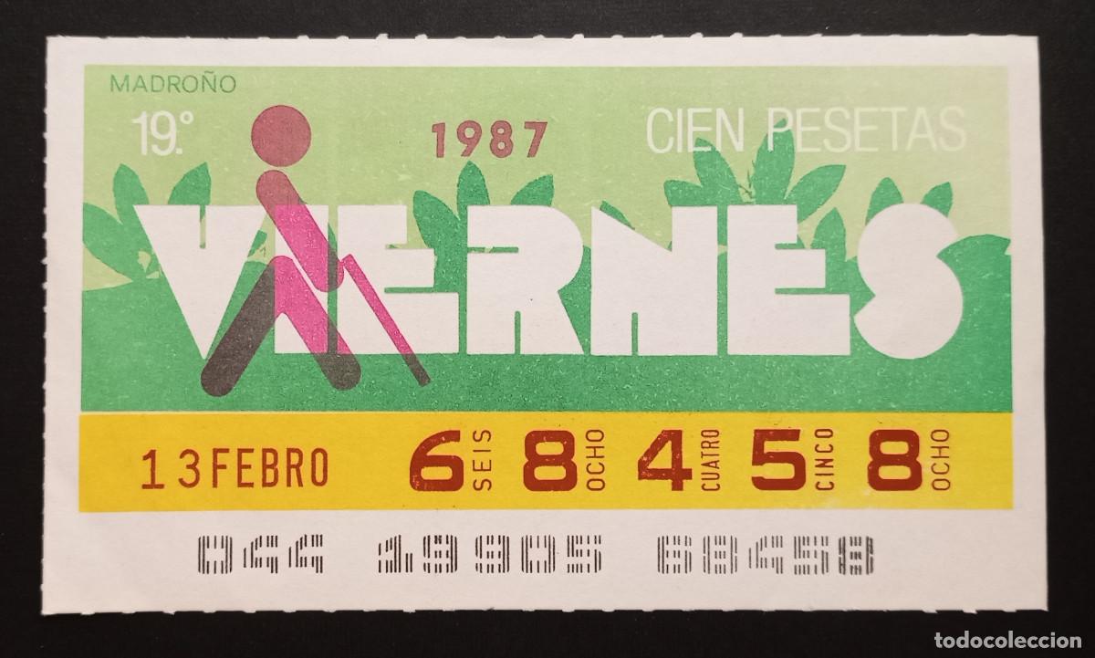Cupones ONCE: CUP&Oacute;N ONCE - 13-FEBRERO-1987 - MADRO&Ntilde;O