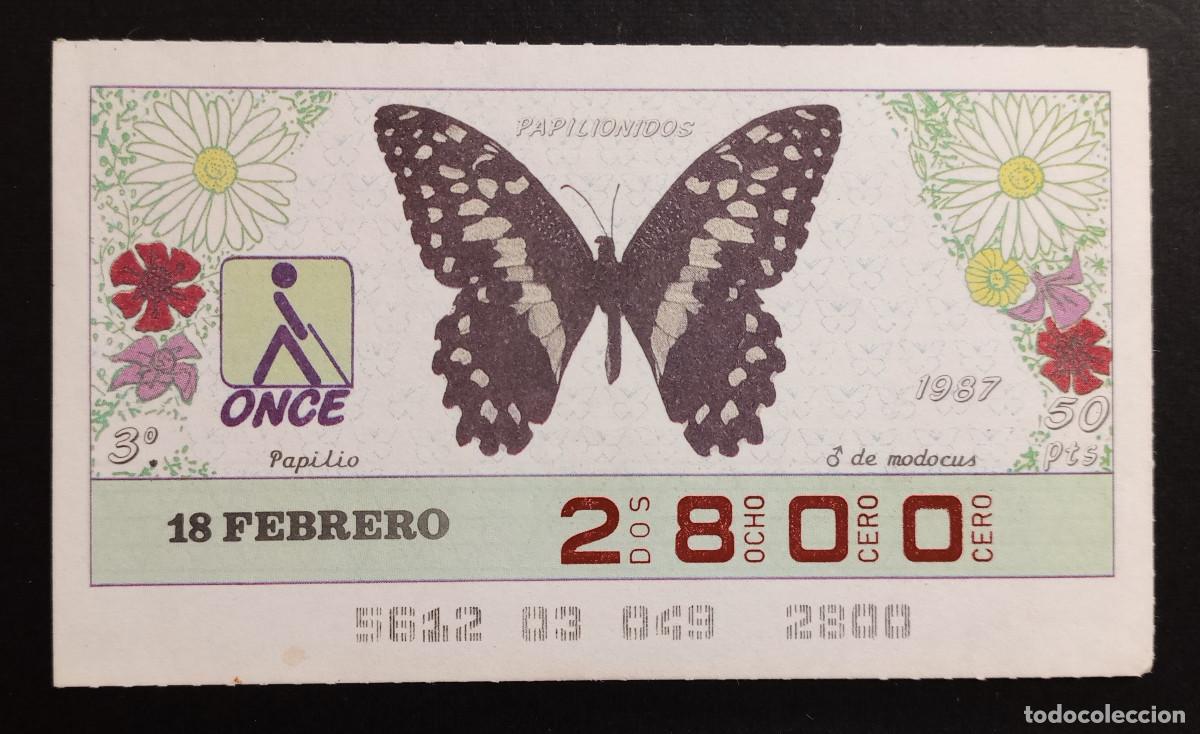 Cupones ONCE: CUP&Oacute;N ONCE - 18-FEBRERO-1987 - PAPILIONIDOS, DE MODOCUS
