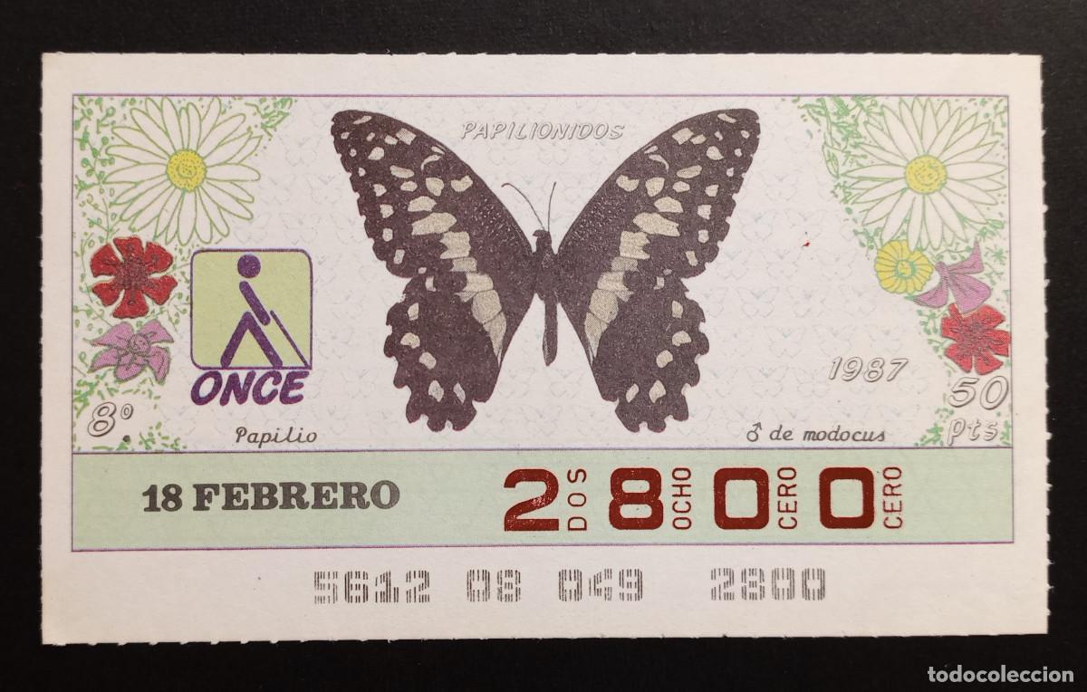 Cupones ONCE: CUP&Oacute;N ONCE - 18-FEBRERO-1987 - PAPILIONIDOS, DE MODOCUS