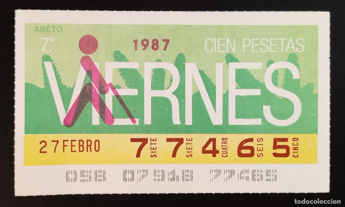 Cupones ONCE: CUP&Oacute;N ONCE - 27-FEBRERO-1987 - ABETO